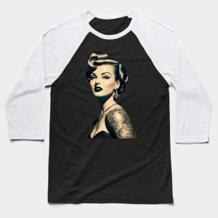 Vintage 1950s Pin Up Girl with Tattoos Baseball T-Shirt